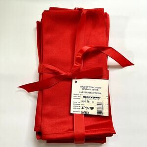 Mervyn's 4 Piece Red‎ Sateen Cotton Napkins NEW